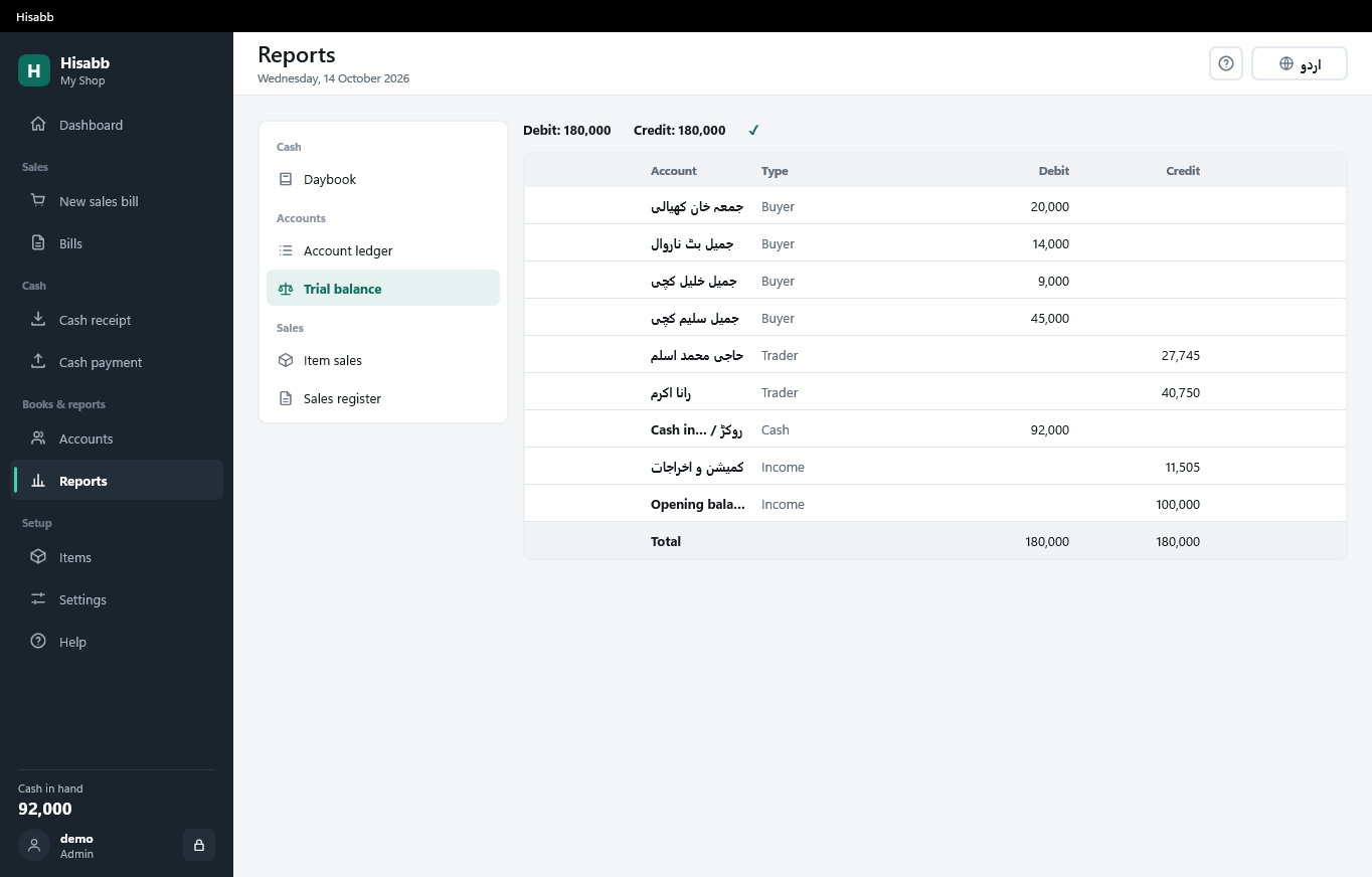 Hisabb reports